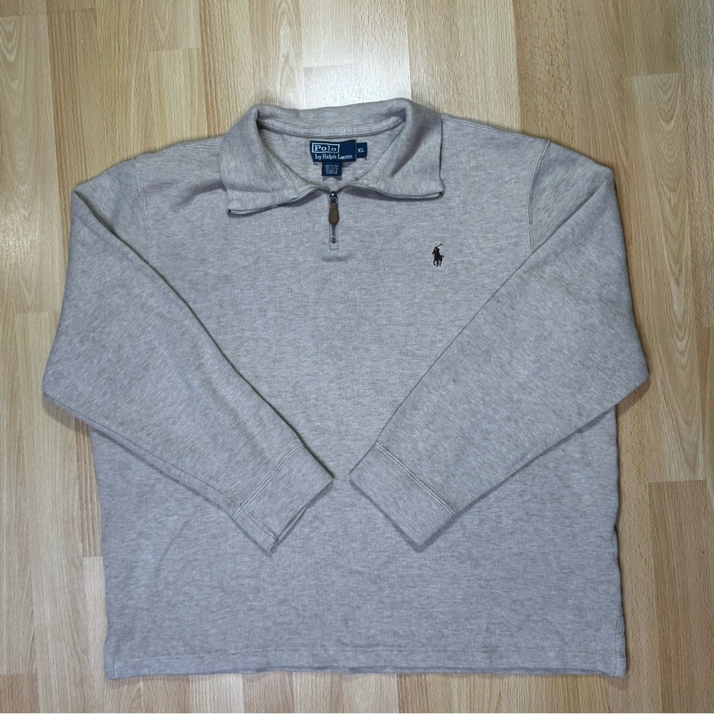 Polo Ralph Lauren Sweater Mens XL Grey Quarter Zip Pullover Cotton Preppy Pony